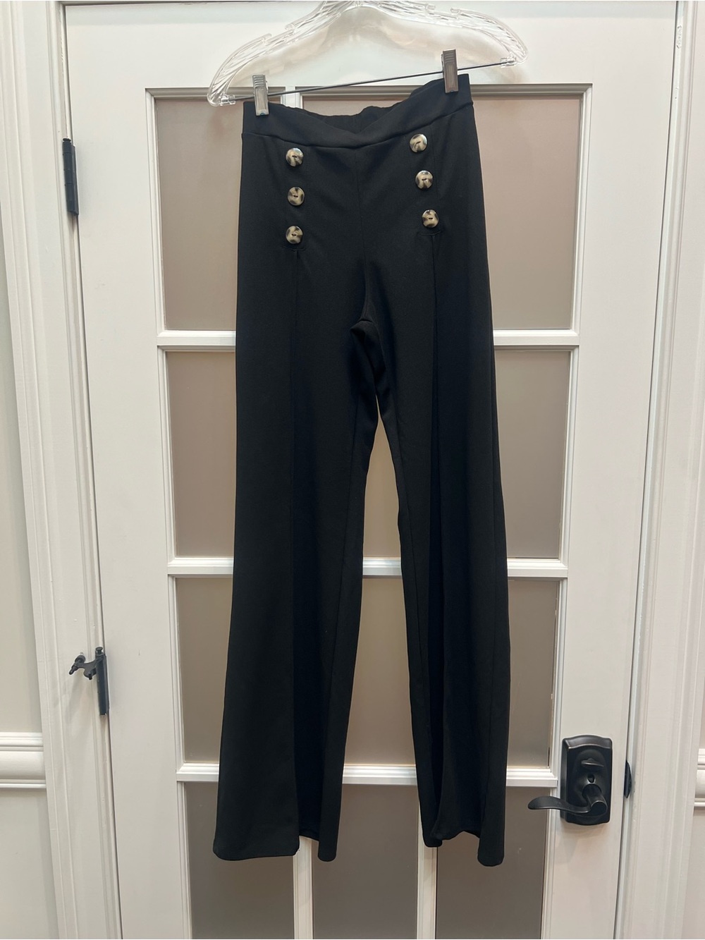 Fashion Nova Black Sailor Button Wide-Leg Trousers